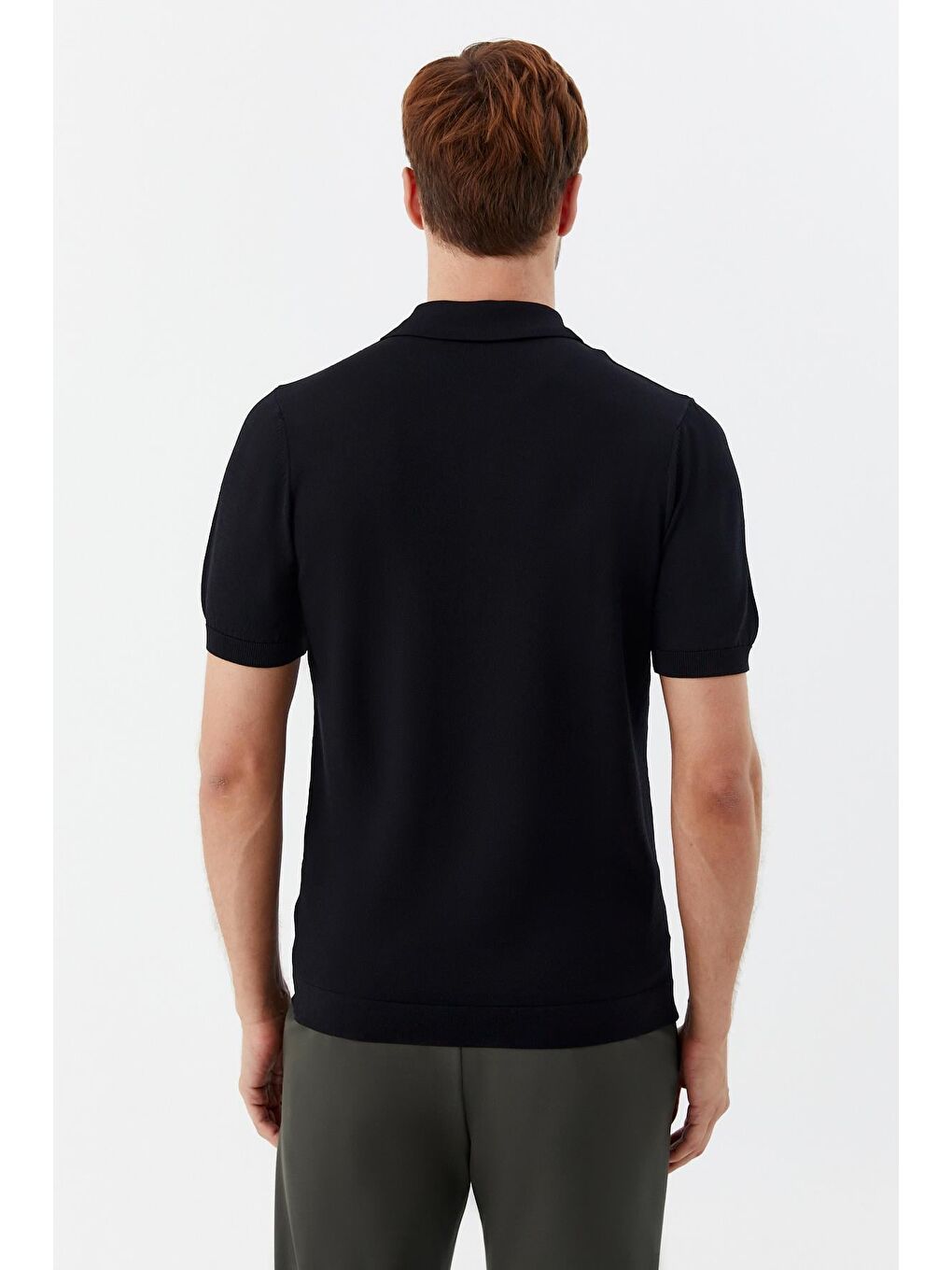 Erkek Siyah Normal Kesim Regular Fit Viskon Dokuma Triko Polo Yaka Tişört-3