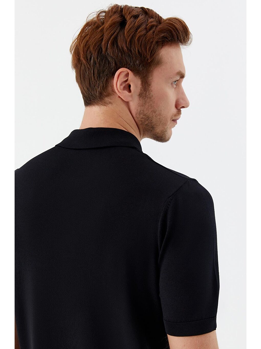 Erkek Siyah Normal Kesim Regular Fit Viskon Dokuma Triko Polo Yaka Tişört-4