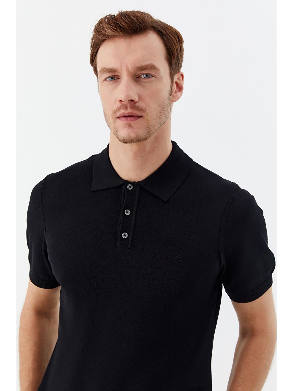 Erkek Siyah Normal Kesim Regular Fit Viskon Dokuma Triko Polo Yaka Tişört-5