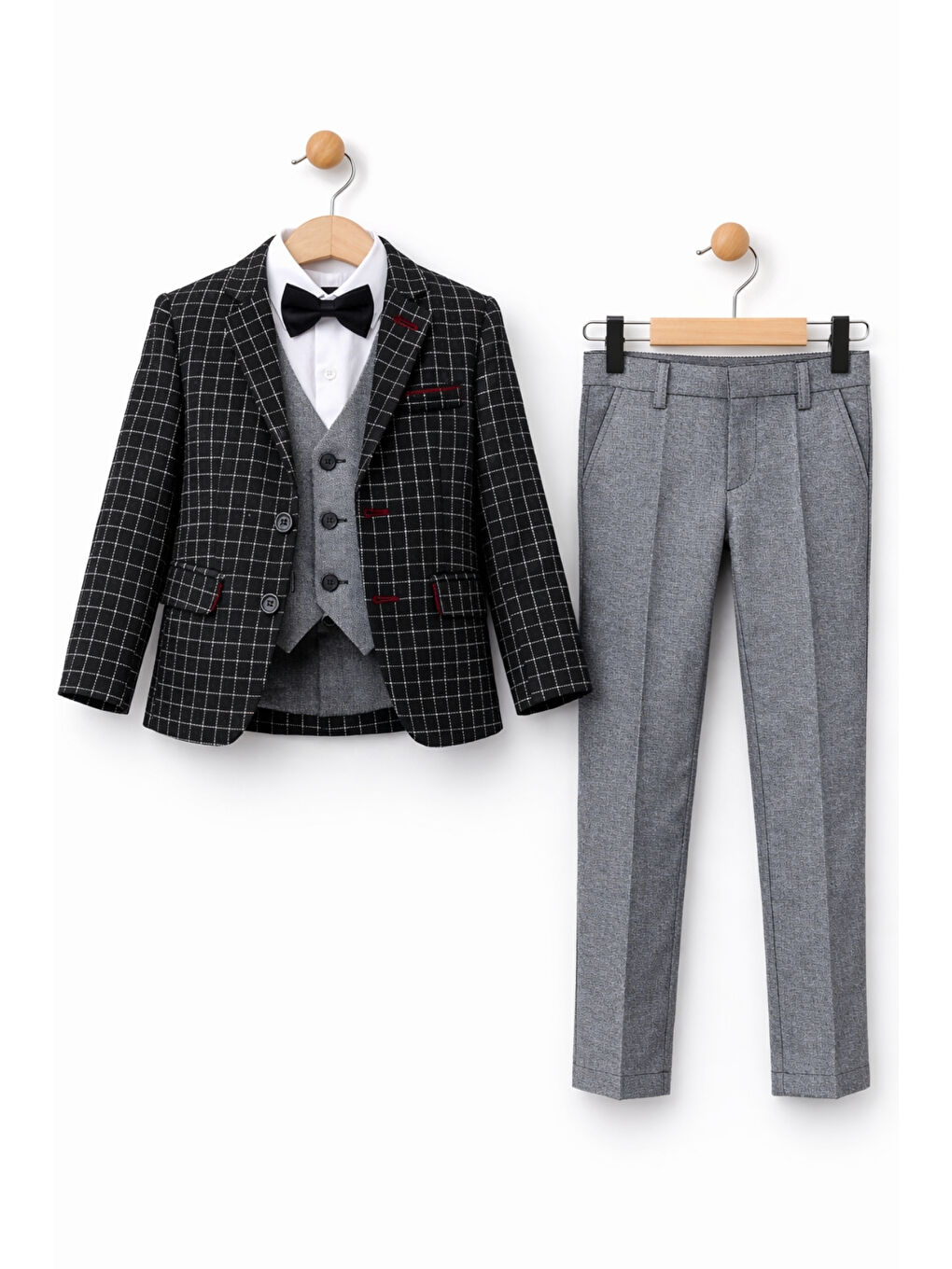 Siyah Erkek Çocuk Slim Fit Dokulu Çizgili Spor Takım Elbise AK195-196-4