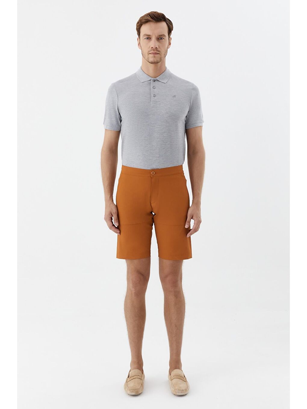 Kahverengi Erkek Kiremit Bermuda Şort – Kısa Boy, Yan Cep, Regular Fit-1
