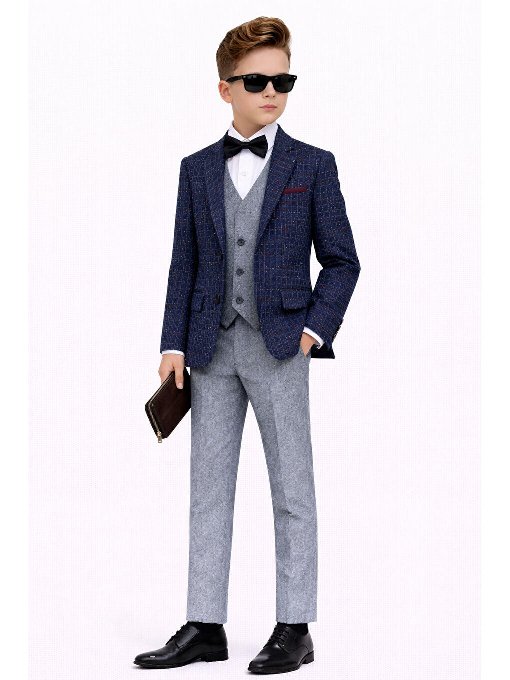 İndigo Erkek Çocuk Slim Fit Dokulu Çizgili Spor Takım Elbise AK195-196