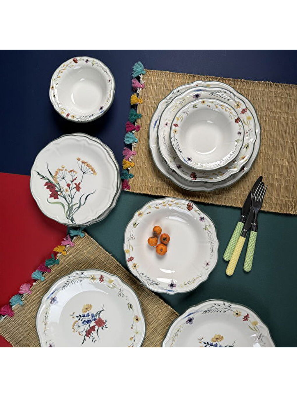 Karışık Kitchen Bloom 24 Parça Yemek Takımı - Renkli