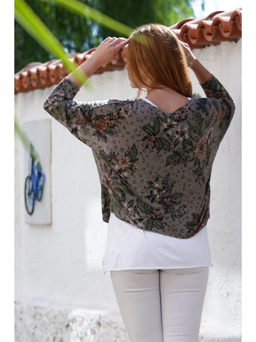 Bej İtalyan Vizon Havuz Yaka Uzun Kol Desenli İnce İkili Set İçi Kolsuz Penye Triko Bluz 70 60-1