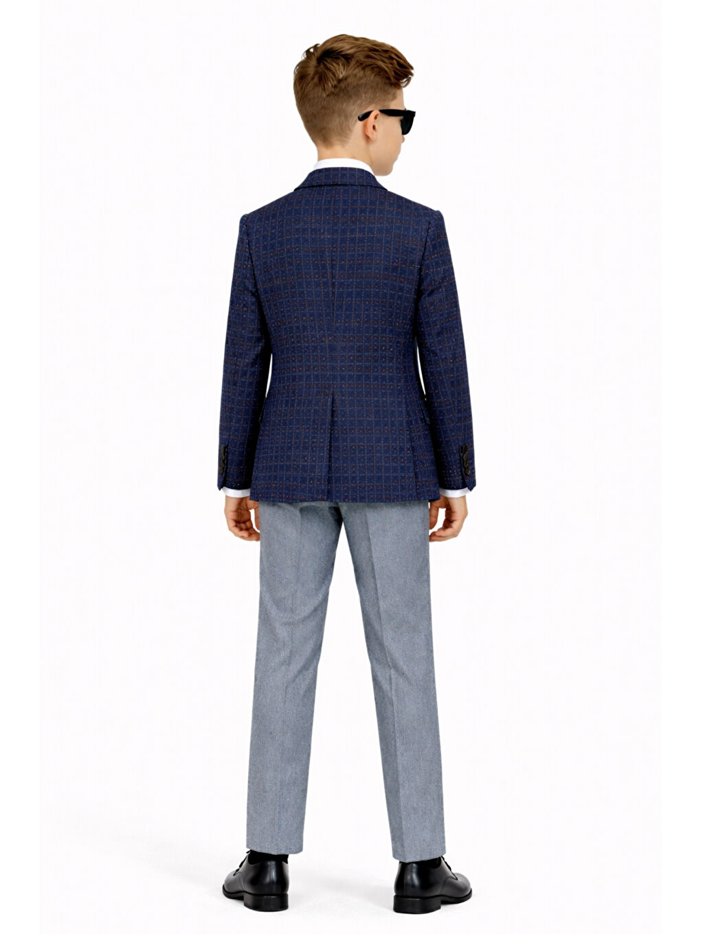 İndigo Erkek Çocuk Slim Fit Dokulu Çizgili Spor Takım Elbise AK195-196-3