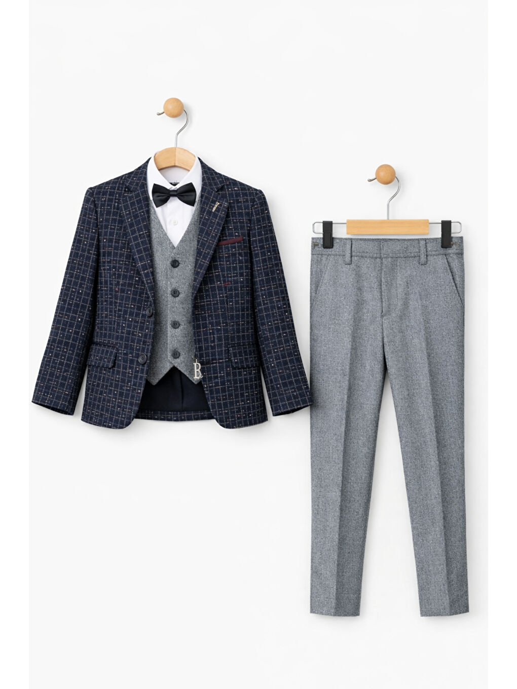 İndigo Erkek Çocuk Slim Fit Dokulu Çizgili Spor Takım Elbise AK195-196-4