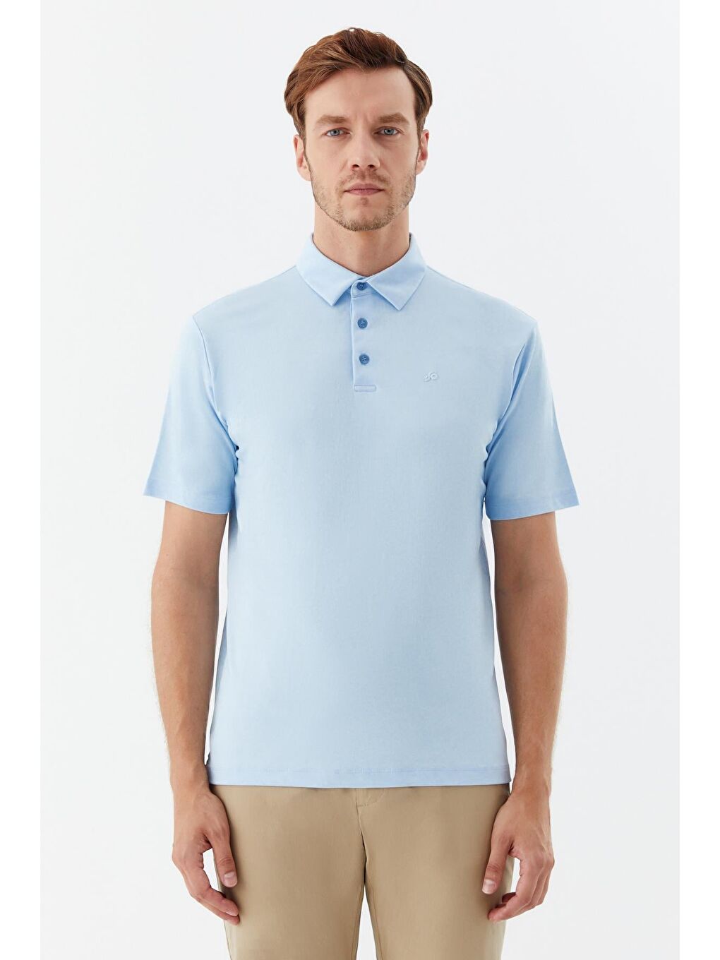 Erkek Mavi Dar Kesim Slim Fit Pamuklu Dokuma Polo Yaka Tişört