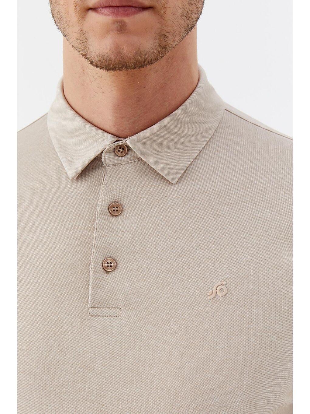 Bej Erkek Taş Dar Kesim Slim Fit Pamuklu Dokuma Polo Yaka Tişört-3