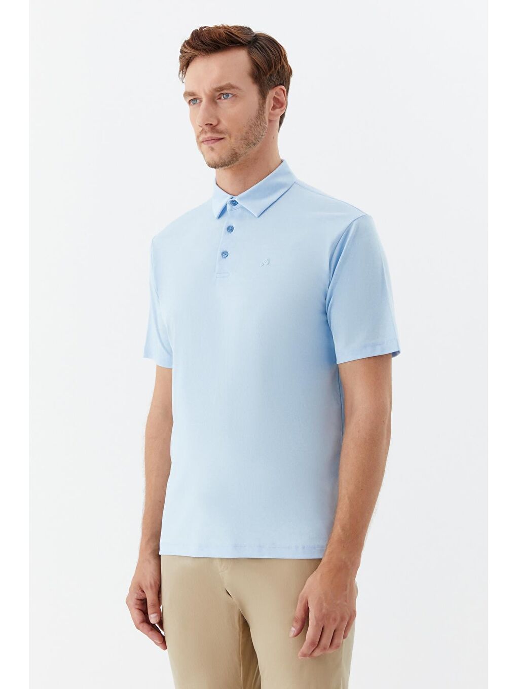 Erkek Mavi Dar Kesim Slim Fit Pamuklu Dokuma Polo Yaka Tişört-2