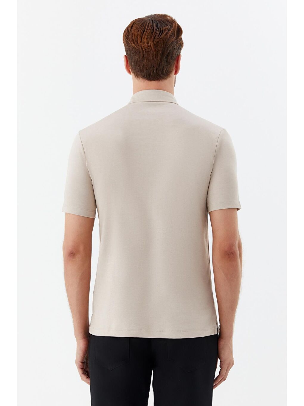 Bej Erkek Taş Dar Kesim Slim Fit Pamuklu Dokuma Polo Yaka Tişört-4