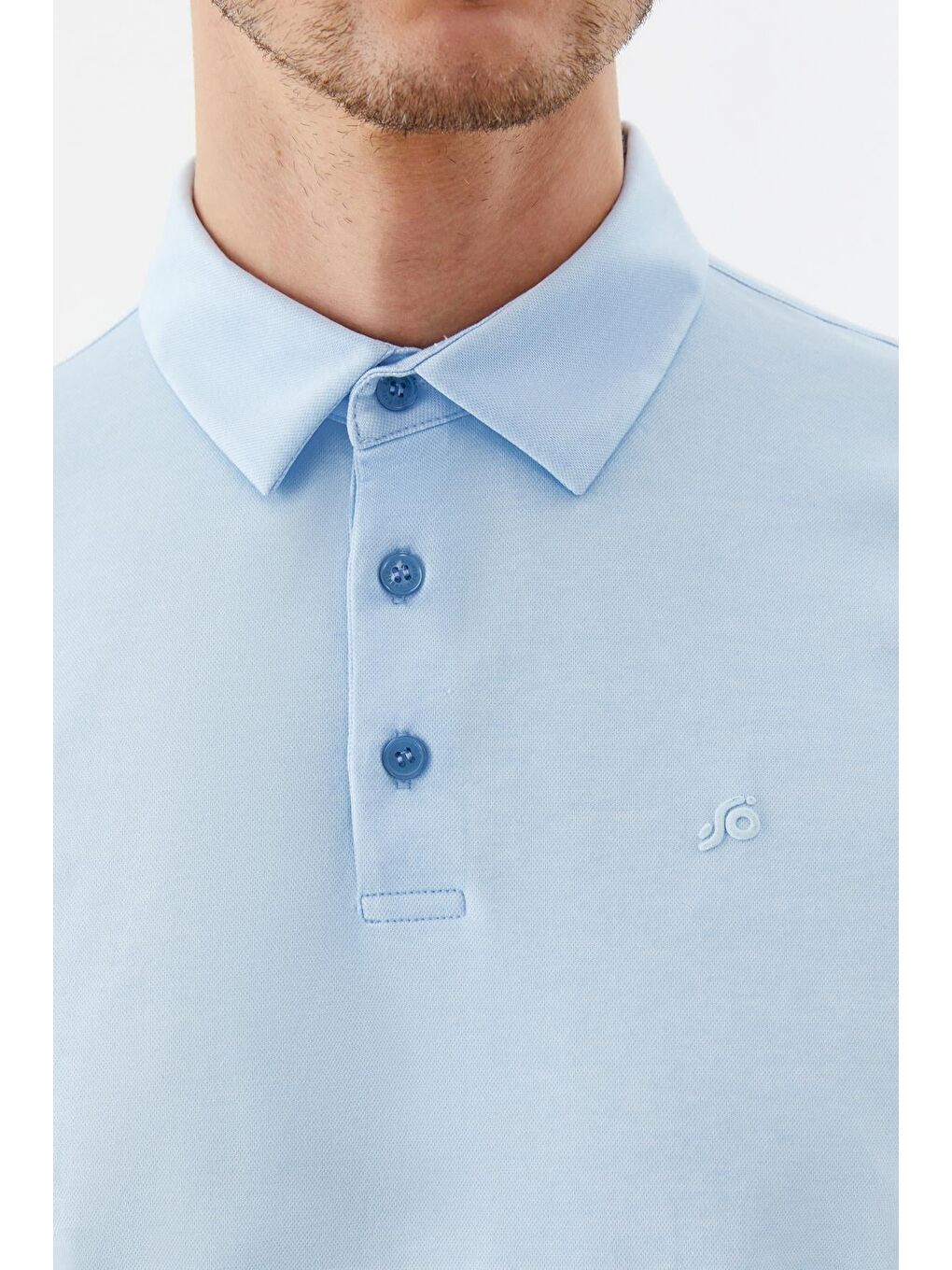 Erkek Mavi Dar Kesim Slim Fit Pamuklu Dokuma Polo Yaka Tişört-3