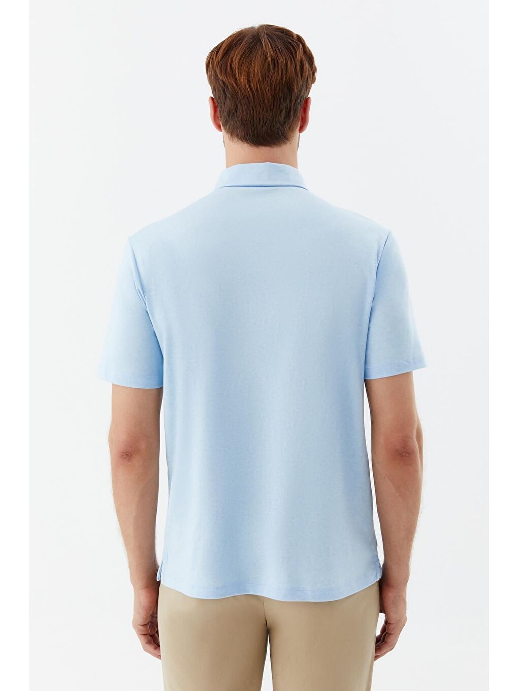 Erkek Mavi Dar Kesim Slim Fit Pamuklu Dokuma Polo Yaka Tişört-4