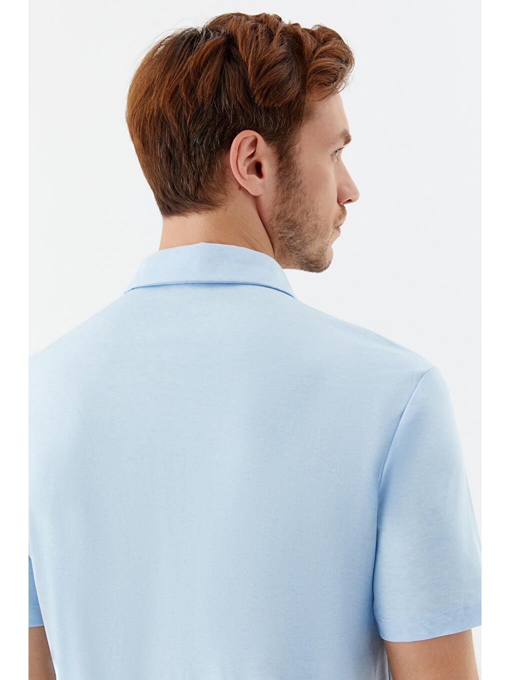 Erkek Mavi Dar Kesim Slim Fit Pamuklu Dokuma Polo Yaka Tişört-5