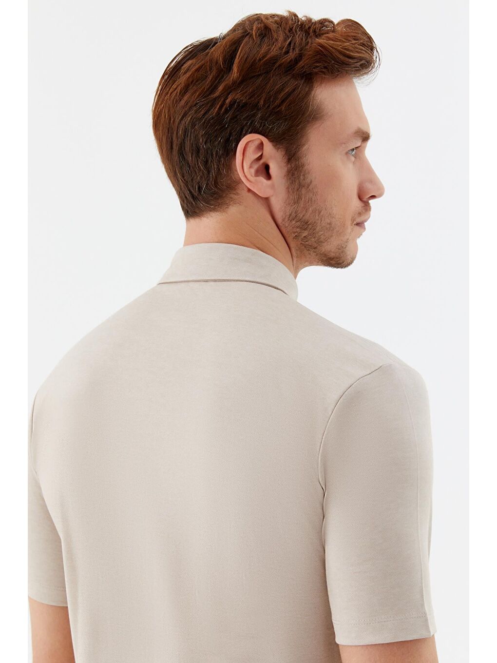 Bej Erkek Taş Dar Kesim Slim Fit Pamuklu Dokuma Polo Yaka Tişört-5