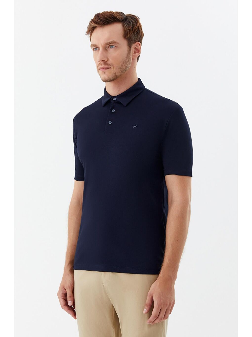 Erkek Lacivert Dar Kesim Slim Fit Pamuklu Dokuma Düğmeli Polo Yaka Tişört-2