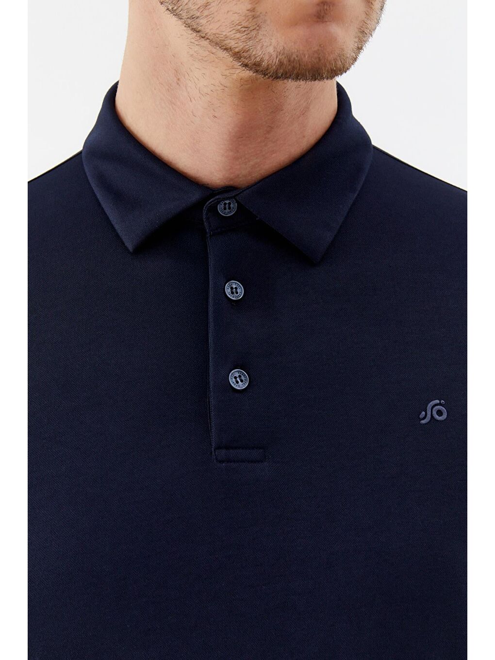 Erkek Lacivert Dar Kesim Slim Fit Pamuklu Dokuma Düğmeli Polo Yaka Tişört-3