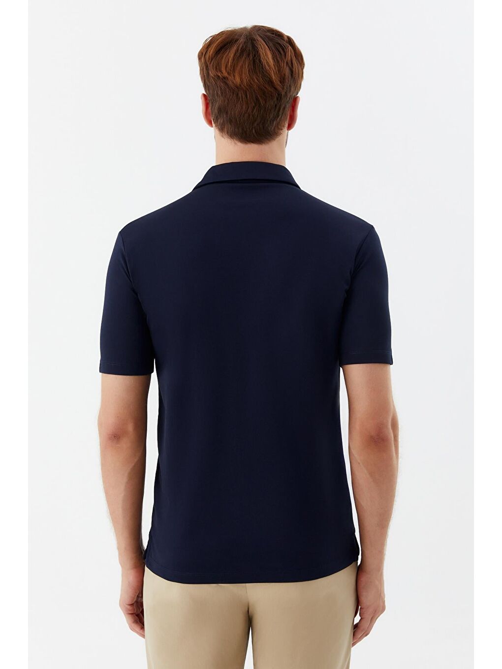 Erkek Lacivert Dar Kesim Slim Fit Pamuklu Dokuma Düğmeli Polo Yaka Tişört-4