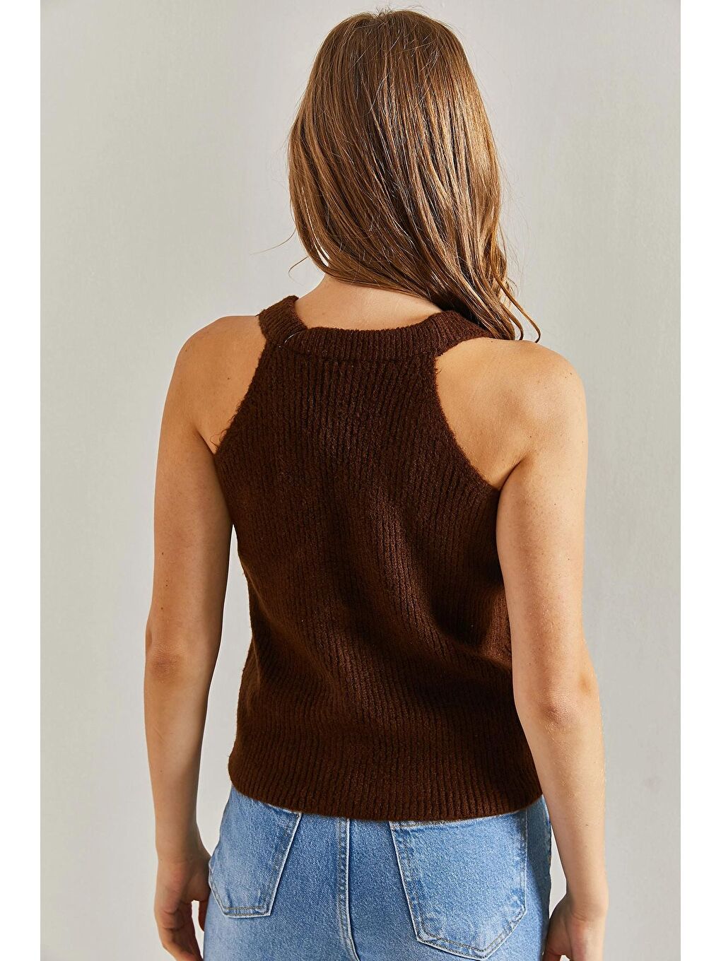 Kahverengi Kadın Düğmeli Triko Hırka-2