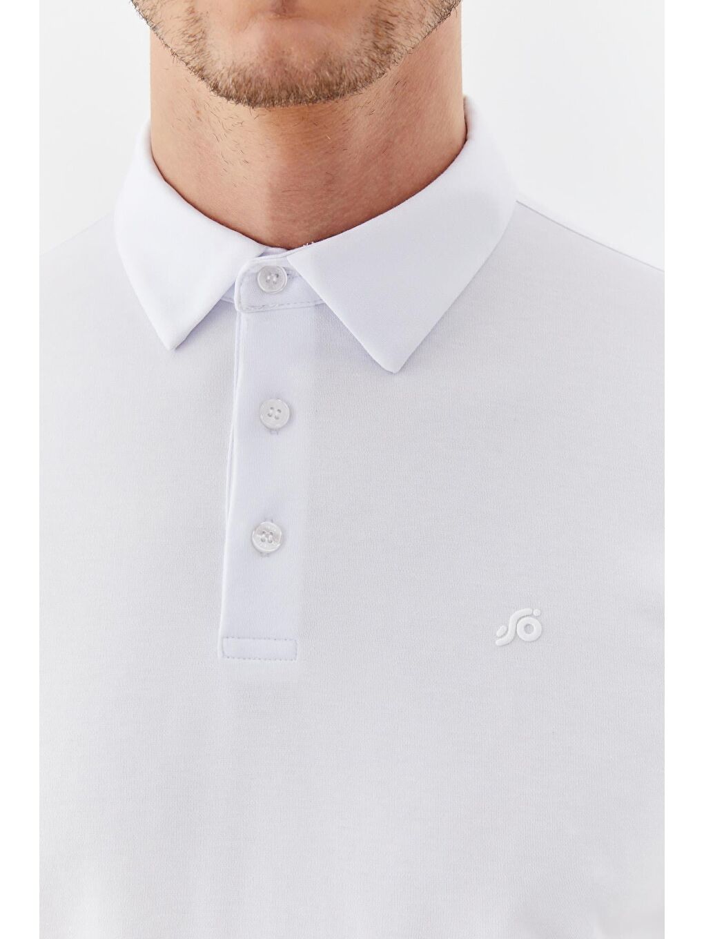 Erkek Beyaz Dar Kesim Slim Fit Pamuklu Dokuma Düğmeli Polo Yaka Tişört-3