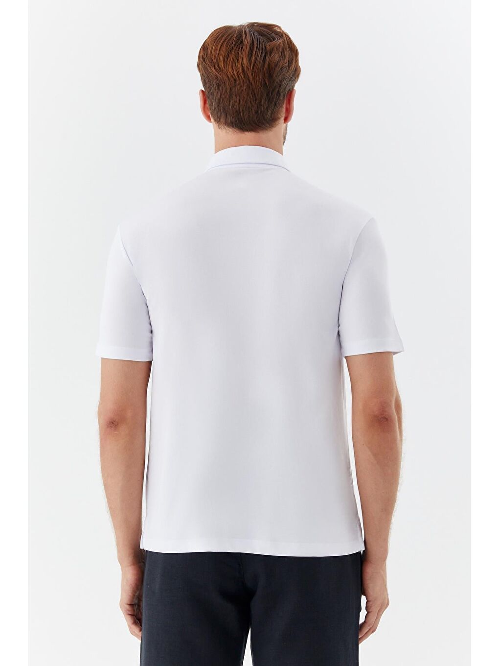 Erkek Beyaz Dar Kesim Slim Fit Pamuklu Dokuma Düğmeli Polo Yaka Tişört-4