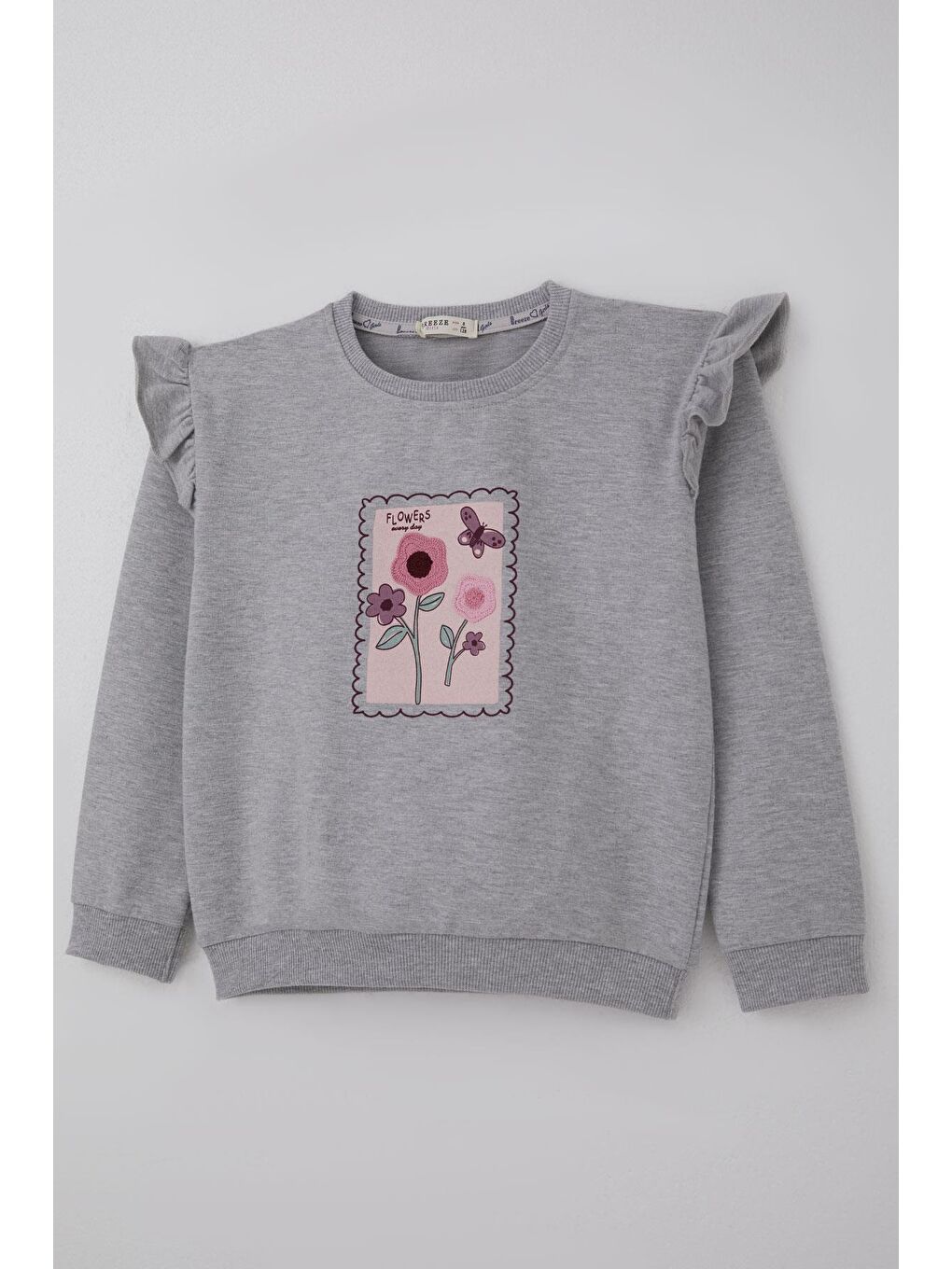 Kız Çocuk Eşofman Takımı Kelebek Dokunuşu Çiçek Bahçesi Gri Melanj (4-8 Yaş)-6