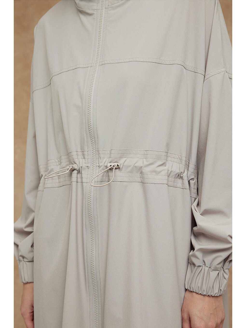 Bej Oversize Hafif Kapüşonlu Ceket Taş-4