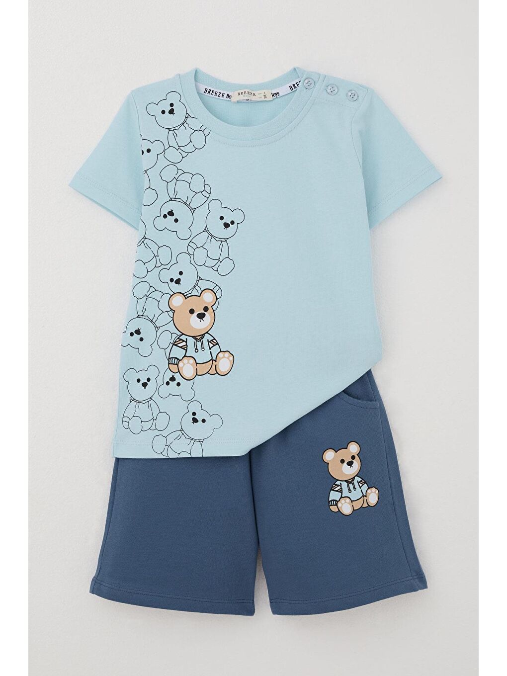 Erkek Bebek Şortlu Takım Oyuncak Bebek Ayıcık Baskılı Açık Mavi (9 Ay-1.5 Yaş)