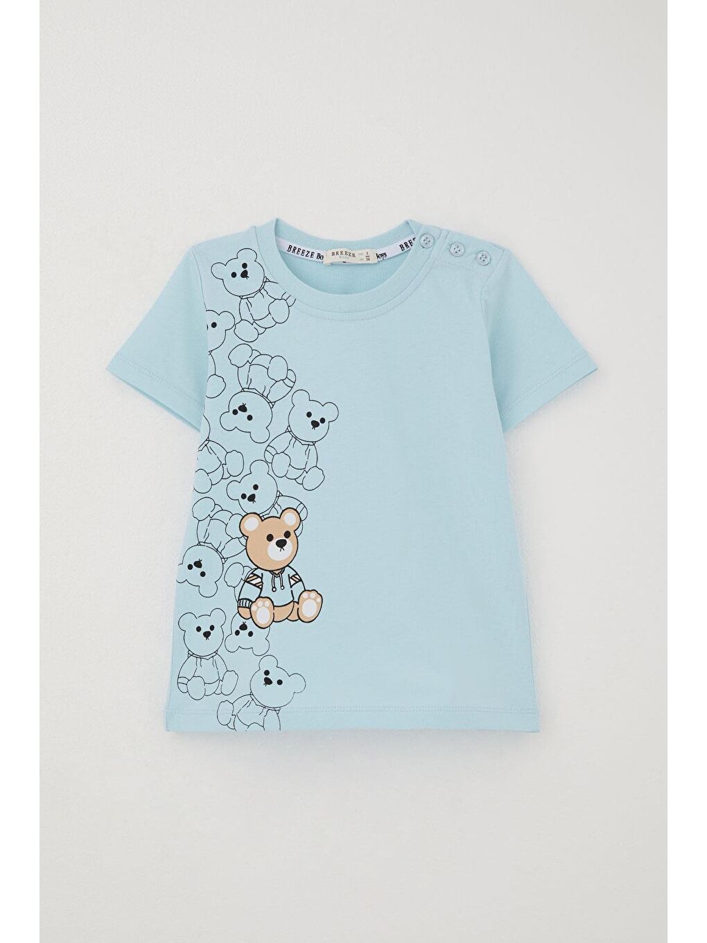 Erkek Bebek Şortlu Takım Oyuncak Bebek Ayıcık Baskılı Açık Mavi (9 Ay-1.5 Yaş)-1