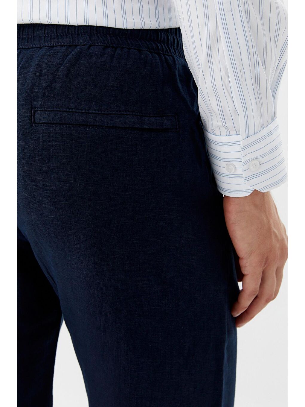 Erkek Koyu Lacivert Bermuda Şort – %100 Keten, Lastikli Bel-5