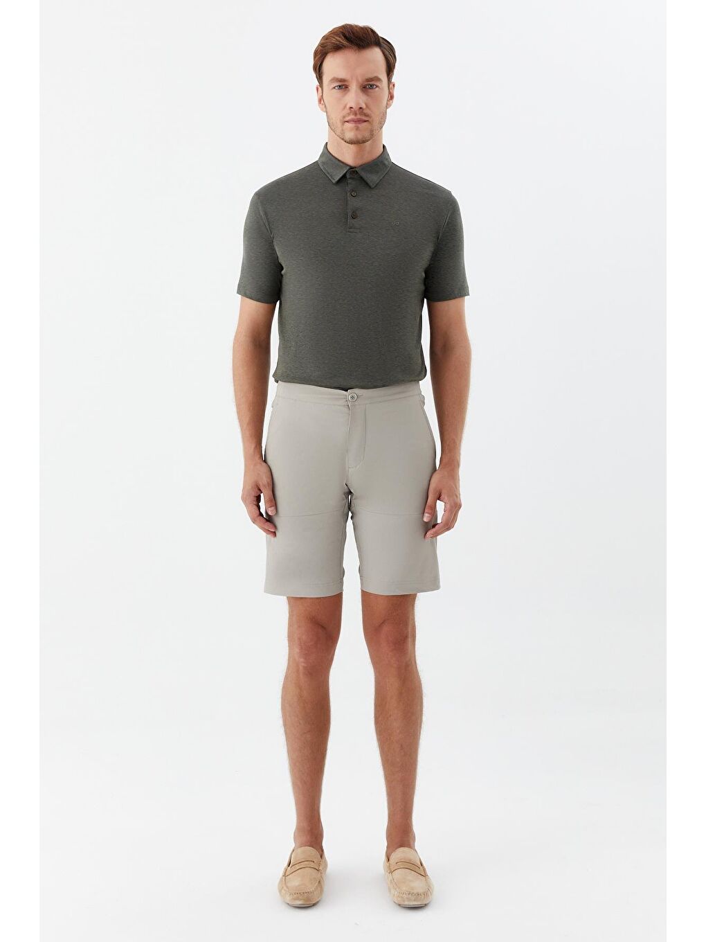 Bej Erkek Taş Rengi Bermuda Şort – Kısa Boy, Yan Cep, Regular Fit-1