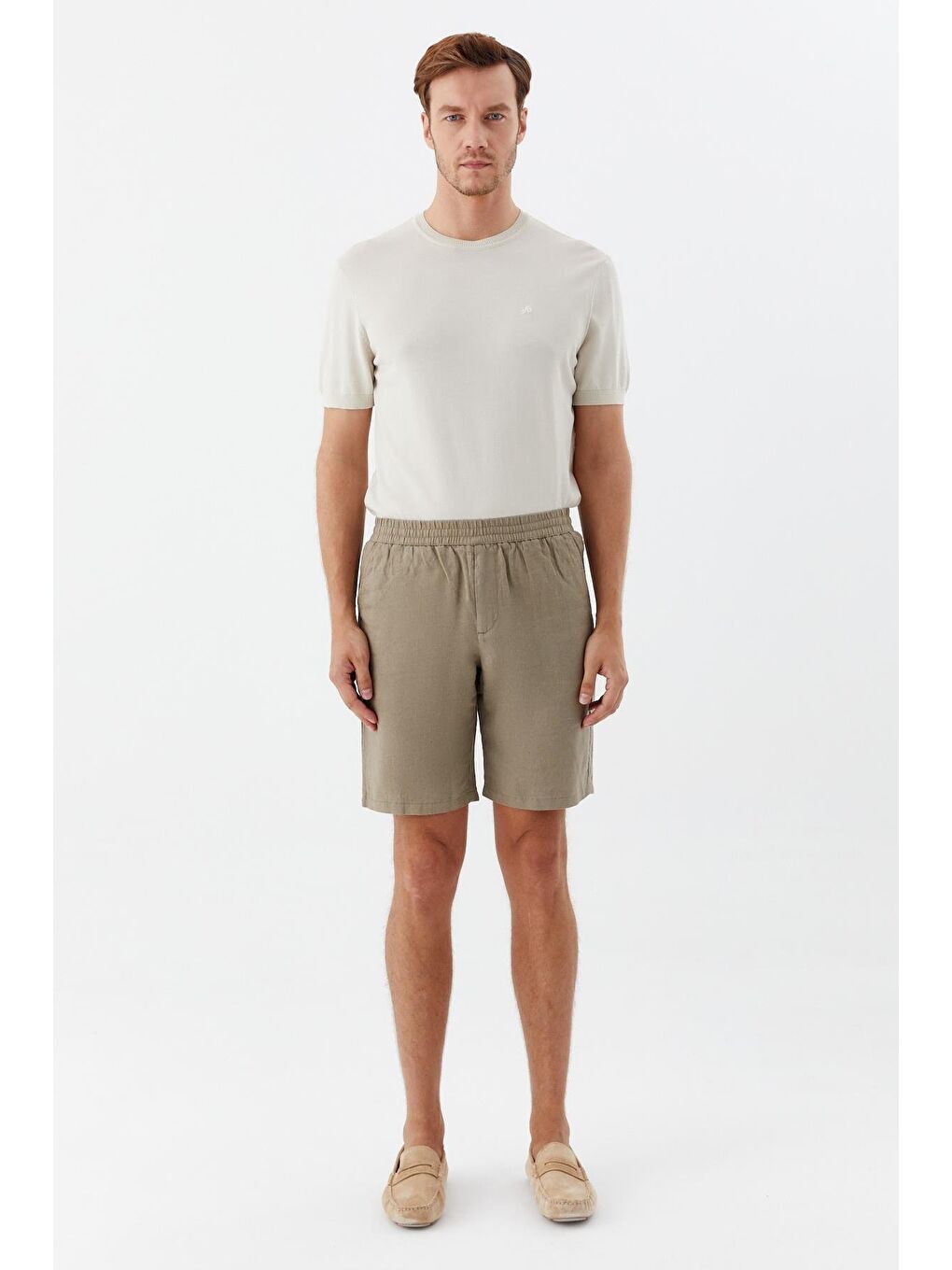 Bej Erkek Taş Rengi Bermuda Şort-1
