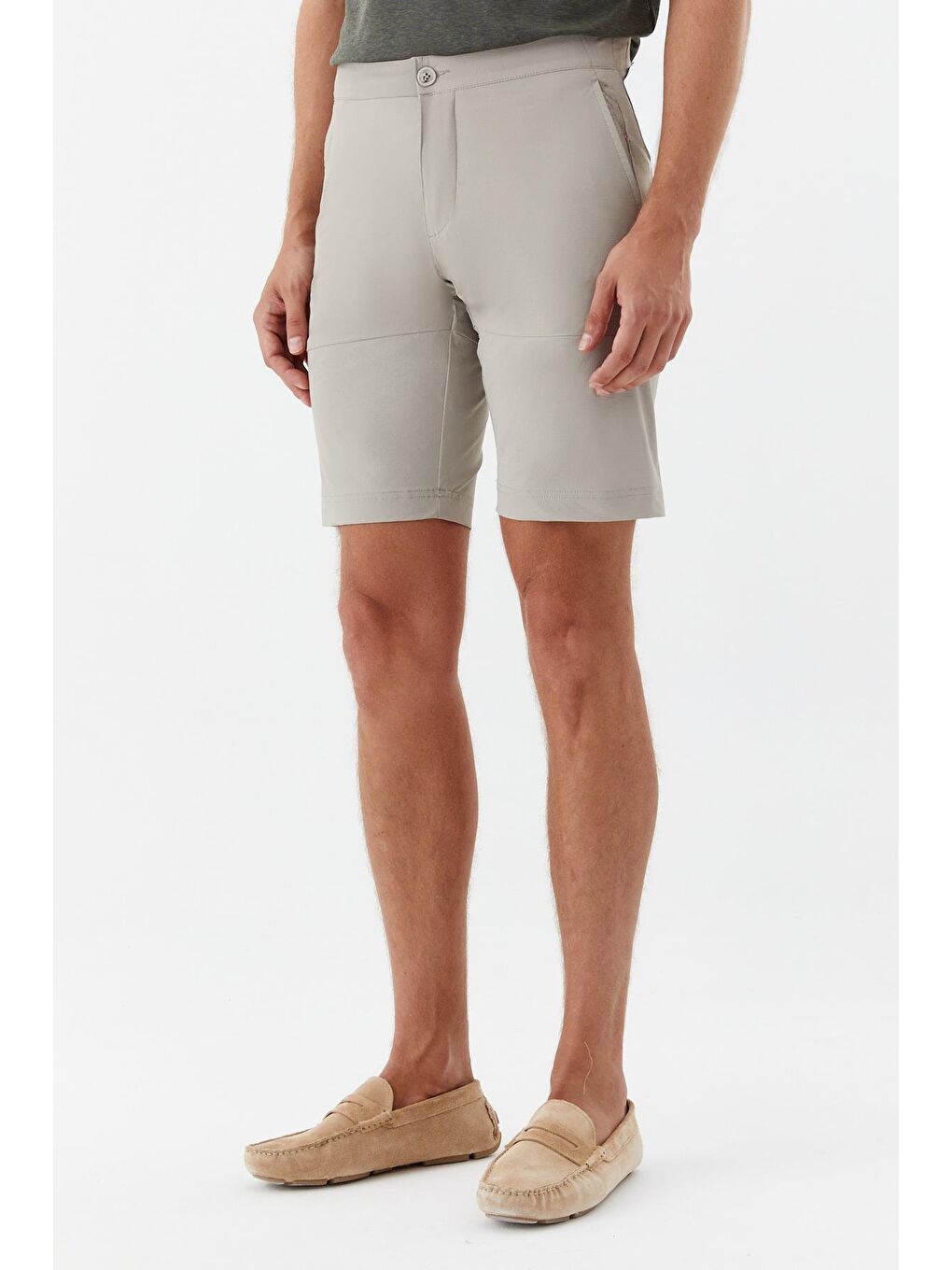 Bej Erkek Taş Rengi Bermuda Şort – Kısa Boy, Yan Cep, Regular Fit-2
