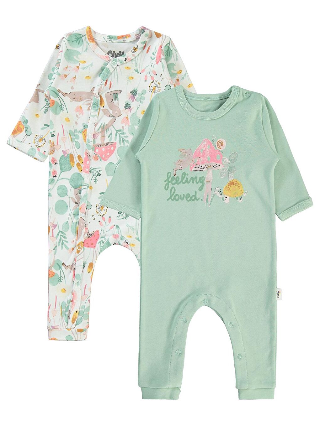 Baby Kız Bebek 2'li Patiksiz Tulum 3-9 Ay Açık Haki