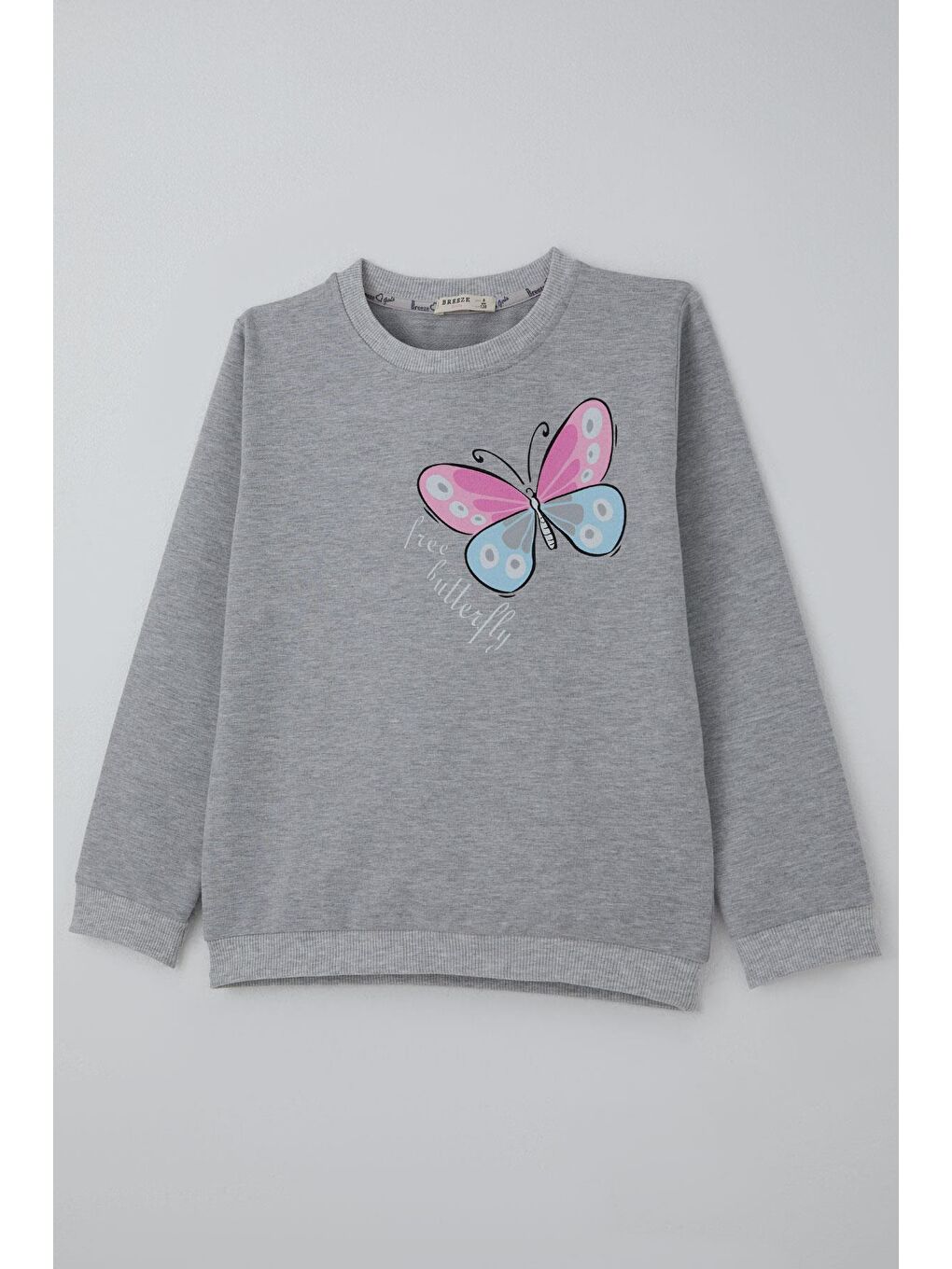 Kız Çocuk Eşofman Takımı Kelebek Baskılı Pantolonu Çima Dikişli Açık Gri Melanj (4-8 Yaş)-5