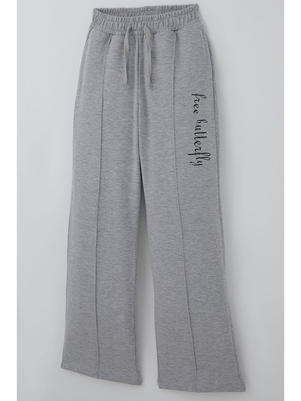 Kız Çocuk Eşofman Takımı Kelebek Baskılı Pantolonu Çima Dikişli Açık Gri Melanj (4-8 Yaş)-6