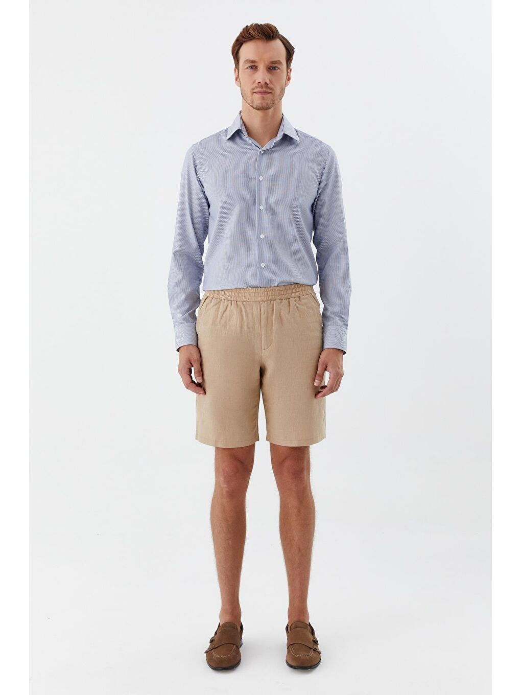 Bej Erkek Kum Rengi Bermuda Şort-1