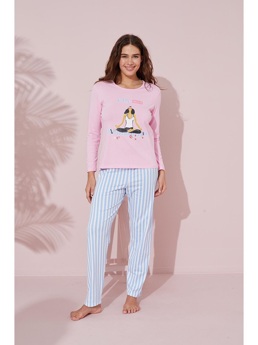 Pembe Baskılı Pamuklu Örme Pijama Takım 24241086