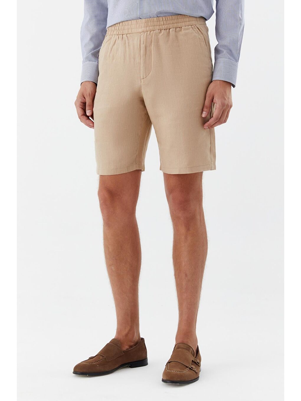 Bej Erkek Kum Rengi Bermuda Şort-2