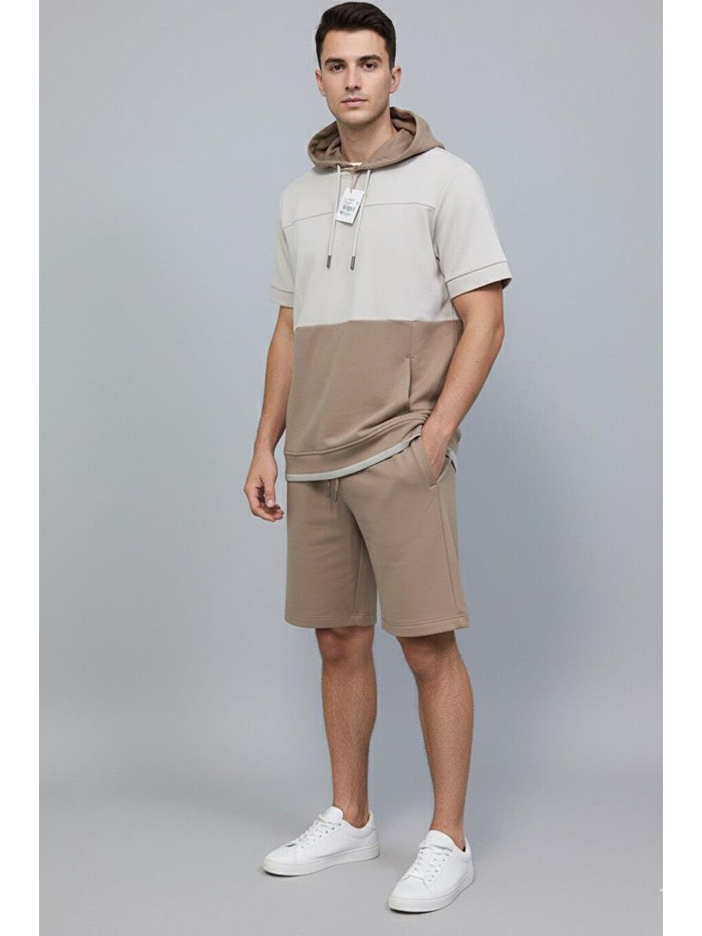 Giotelli Bej Oversize Fit Pamuk Karışımlı Bermuda Erkek Şort-4