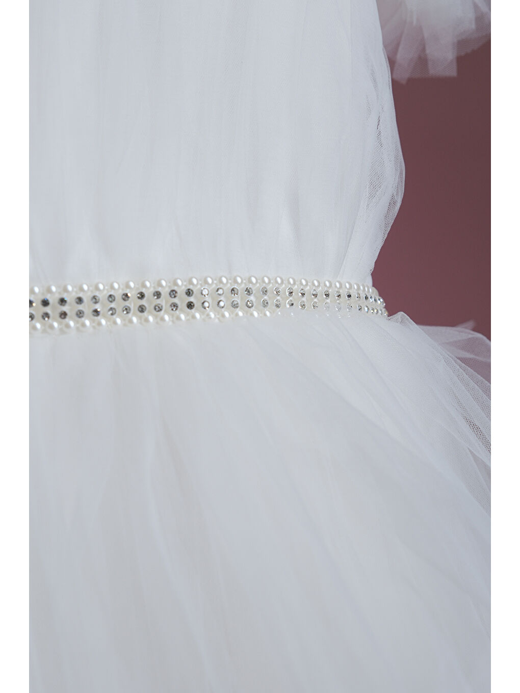 Beyaz Kız Çocuk Kat Kat Tüllü Kuyruklu Prenses Elbise-2