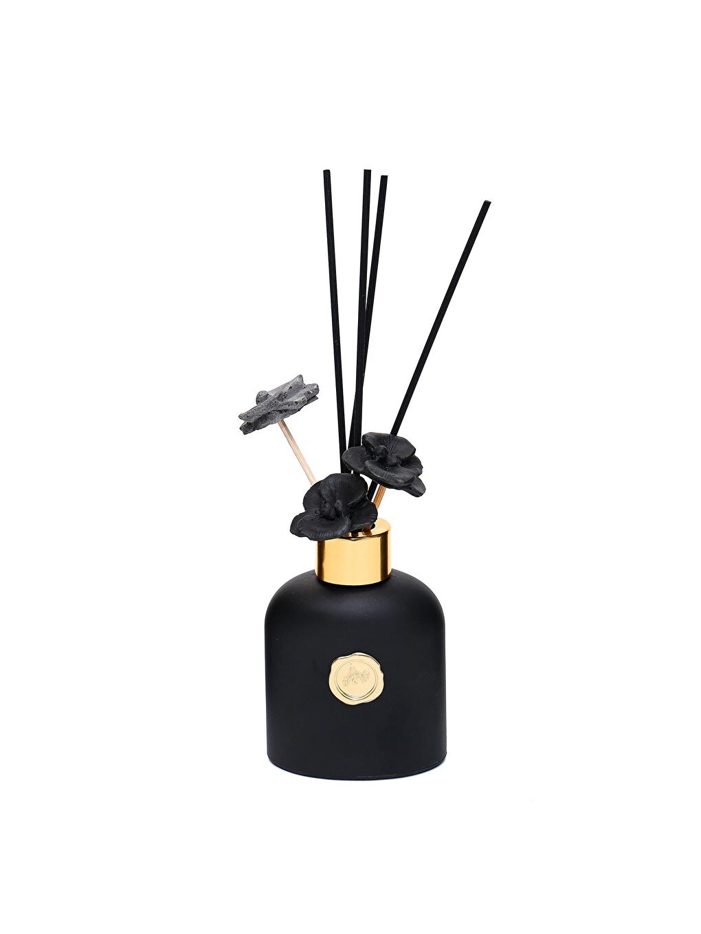130 ml Siyah Cam Şişe Seramik Çiçek Taş Bambu Çubuklu Black Vanilya Oda Kokusu