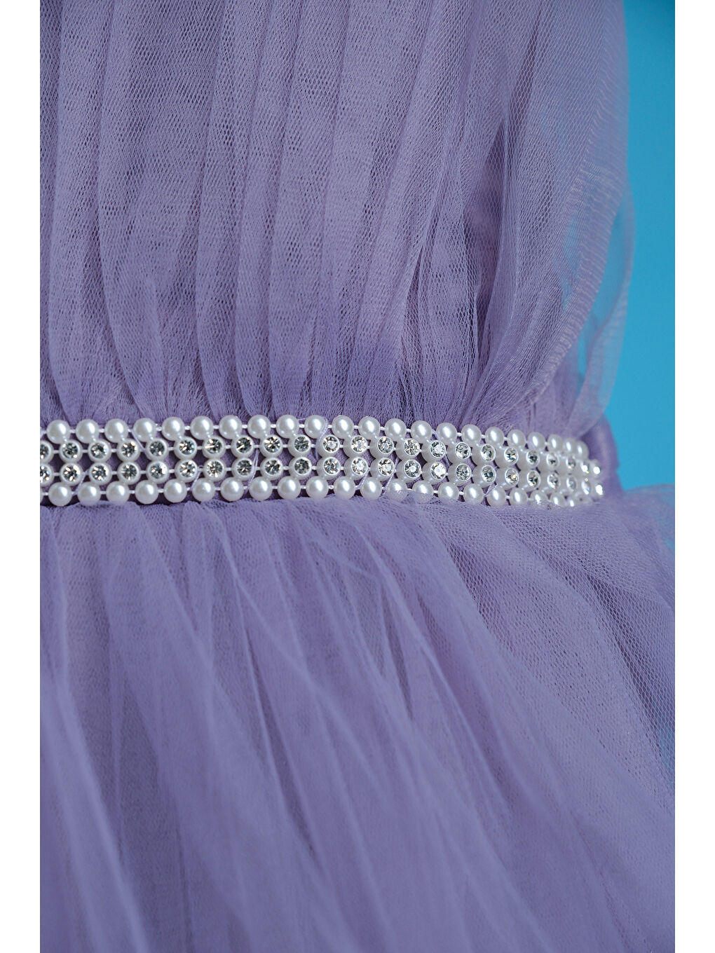 Lila Kız Çocuk Kat Kat Tüllü Kuyruklu Prenses Elbise-2