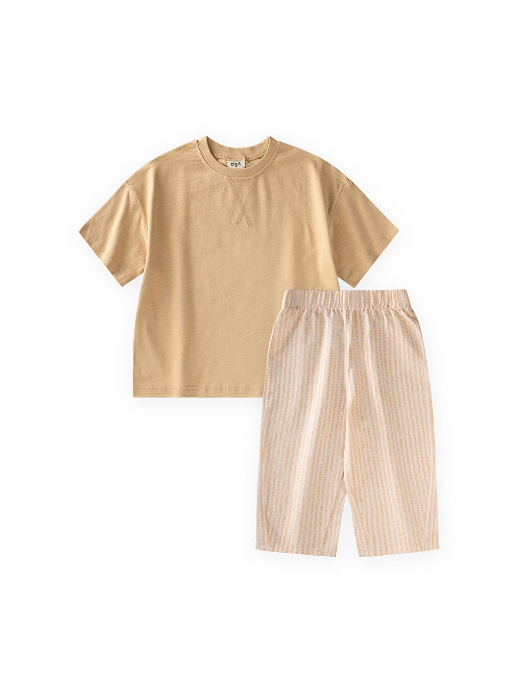 Sarı Oversize T-Shirt Takım 2-10 Yaş Sundres-1