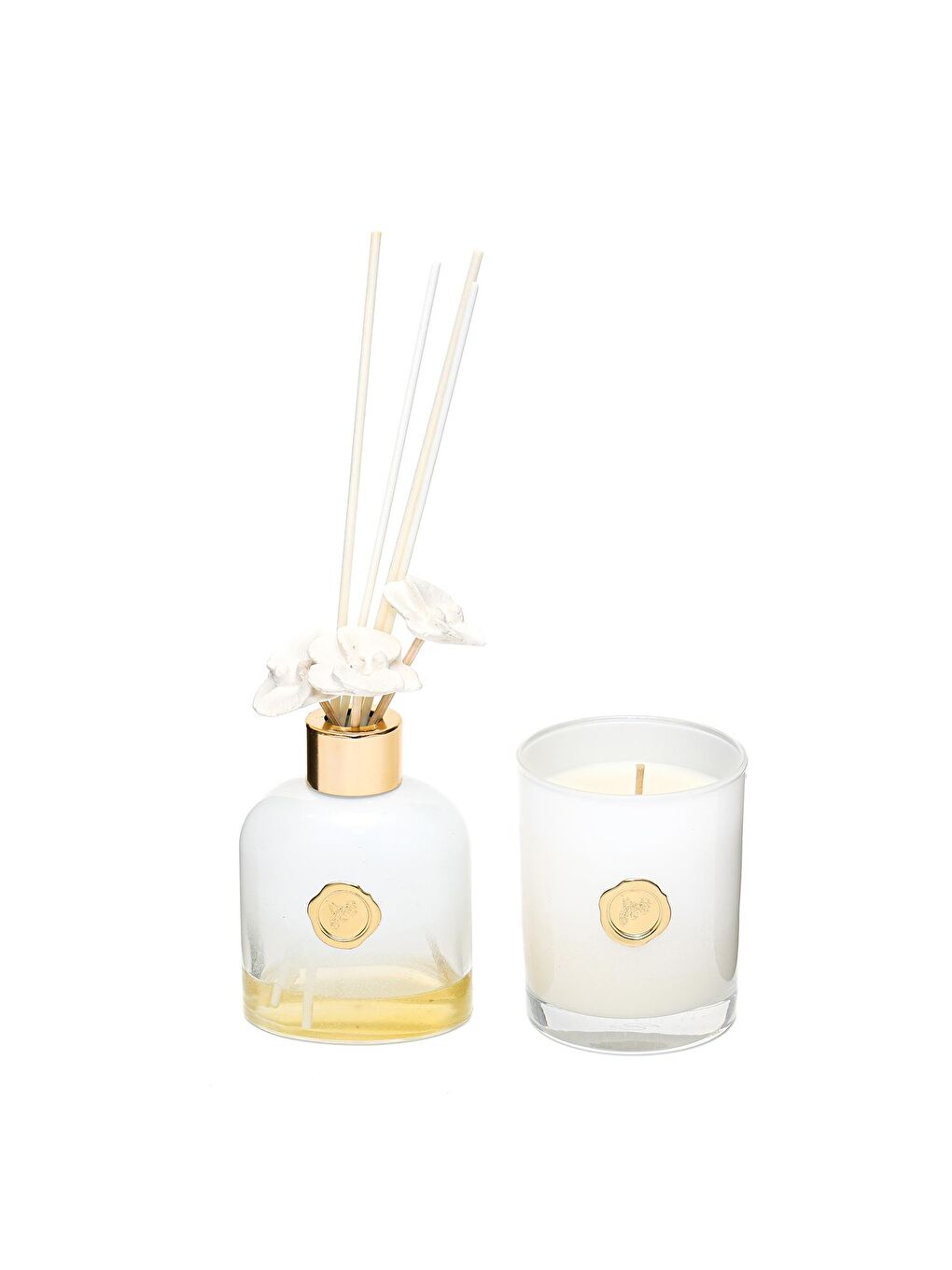 130 ml Beyaz Cam Şişe White Jasmine Oda Kokusu ve Kokulu Vegan Mum Seti