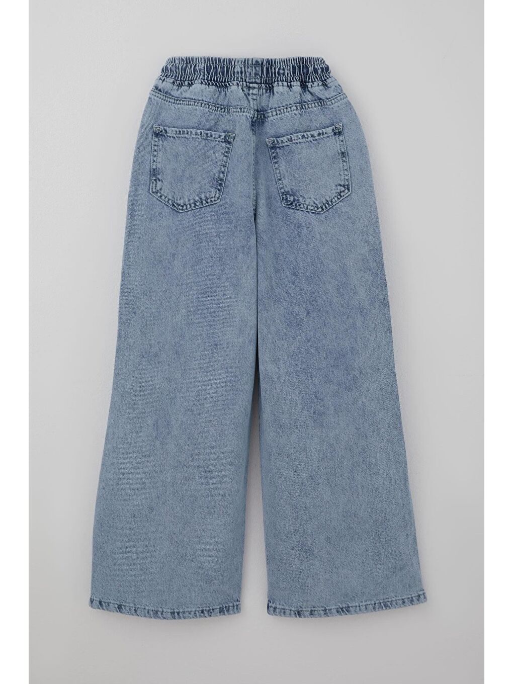 Kız Çocuk Jean Pantolon Bağcıklı Bel Kısmı Lastikli Açık Mavi (7-12 Yaş)-1