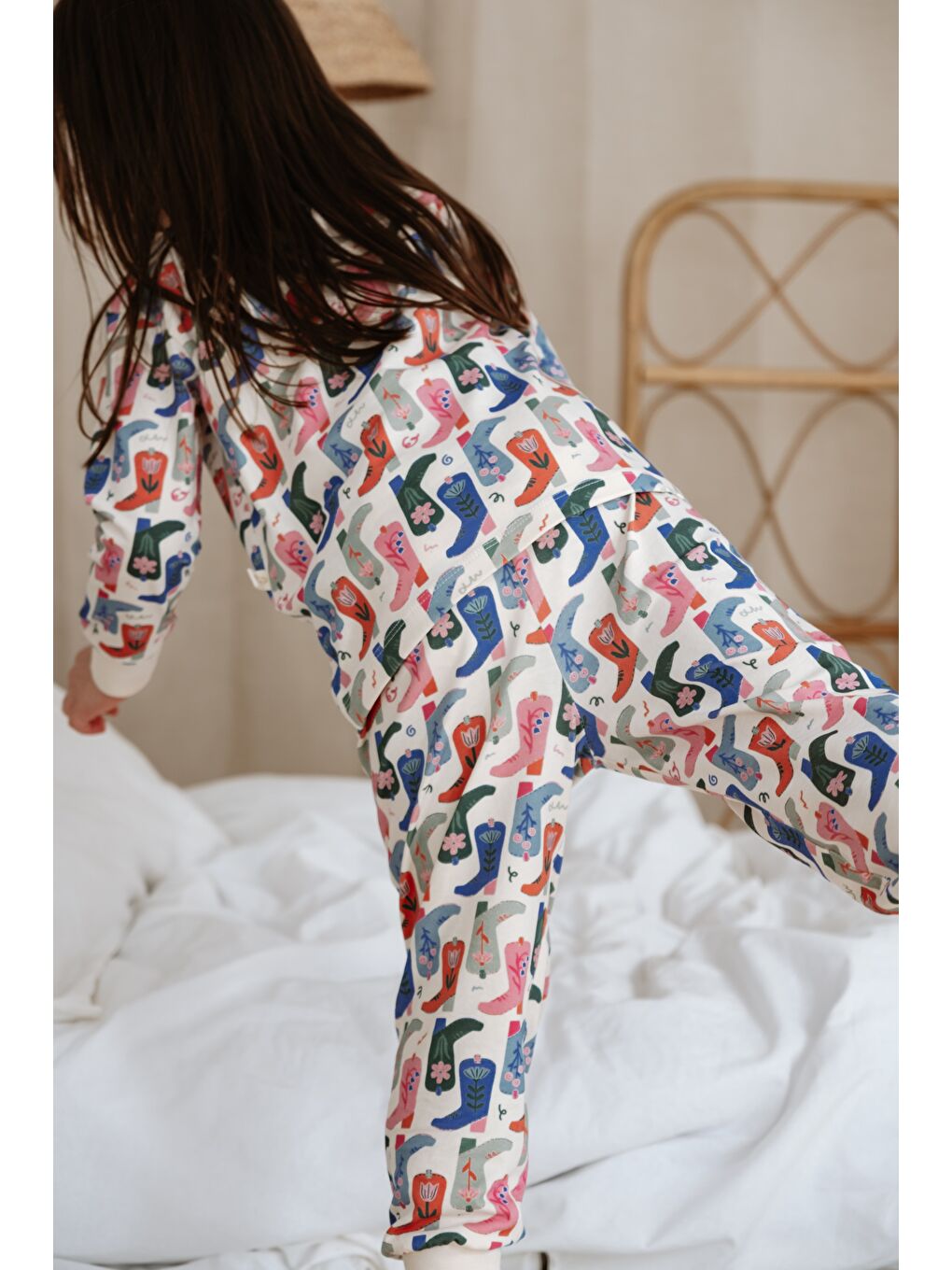 Karışık Kovboy Çizme Baskılı Color Shapes Çocuk Pijama Seti-2