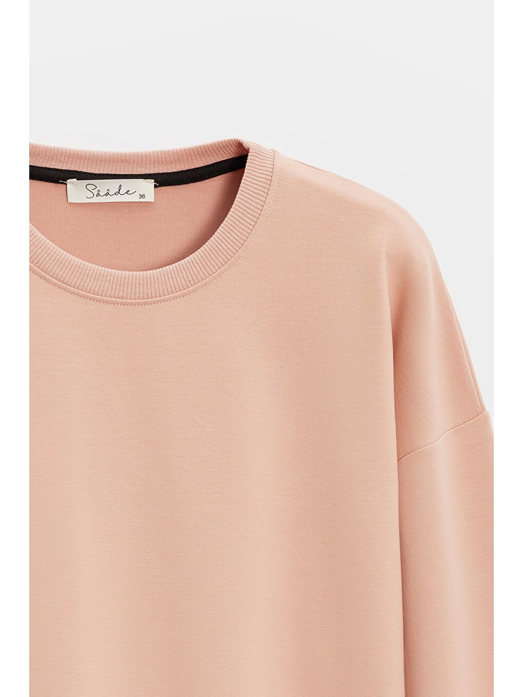 Beyaz Koyu Pudra Kadın Oversize Bisiklet Yaka Basic Casual Sweatshirt-1