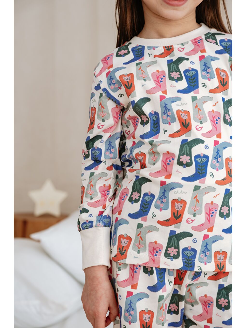 Karışık Kovboy Çizme Baskılı Color Shapes Çocuk Pijama Seti-7