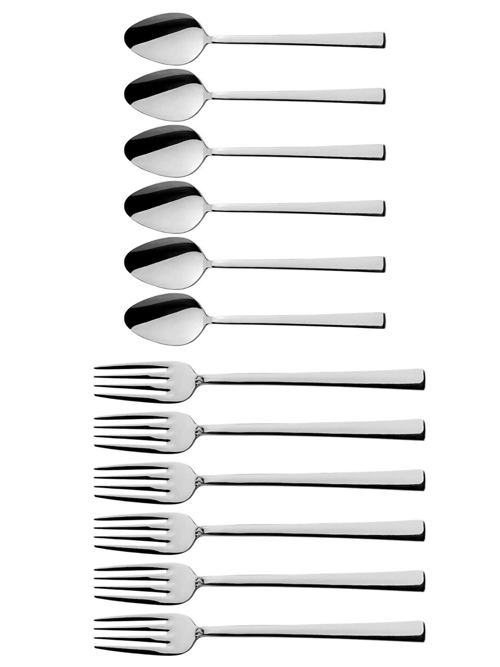 Gri Parlak Gümüş Tatlı Çatal ve Kaşık Seti - 12 Adet Kahvaltı Pasta Tatlı Çatal Kaşık Seti Kutulu Set-1