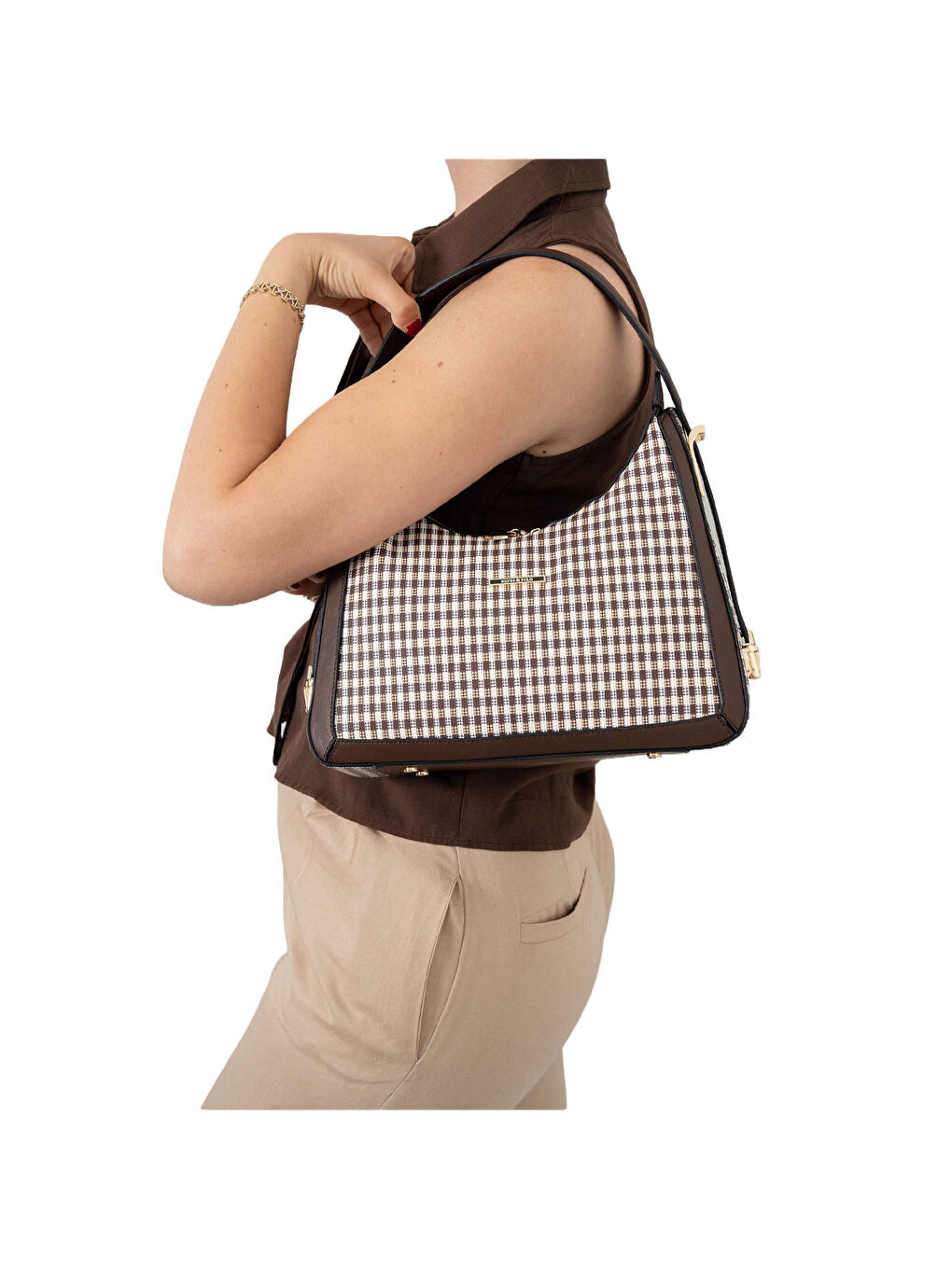 Kahverengi Kadın Omuz Çantası 1187-47870 SILVER POLO BAYAN ÇANTASI M191 KAHVE SARI-MAT KAHVE